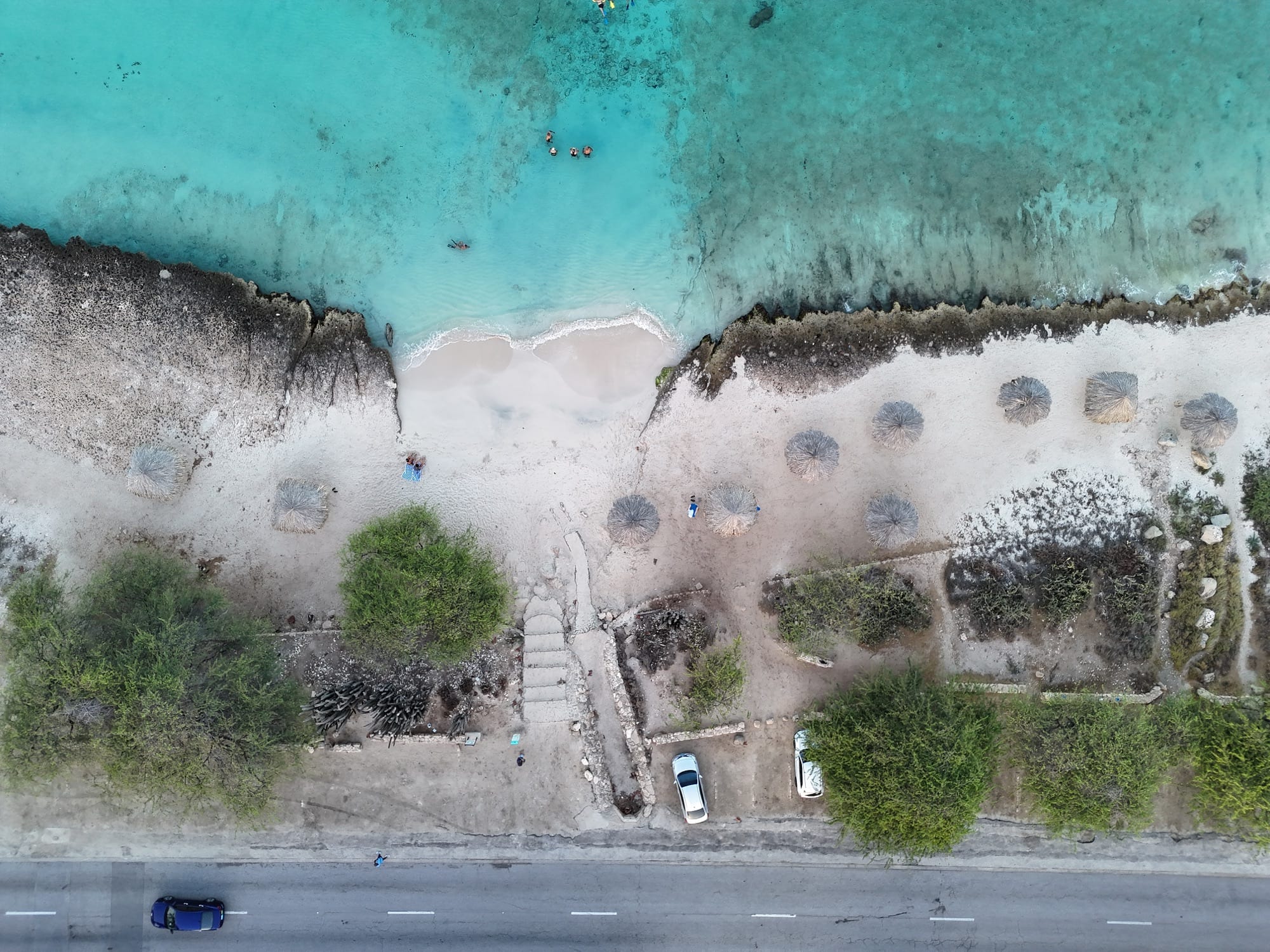 High-resolution aerial view of Boca Catalina showing the sandy entry and shallow water