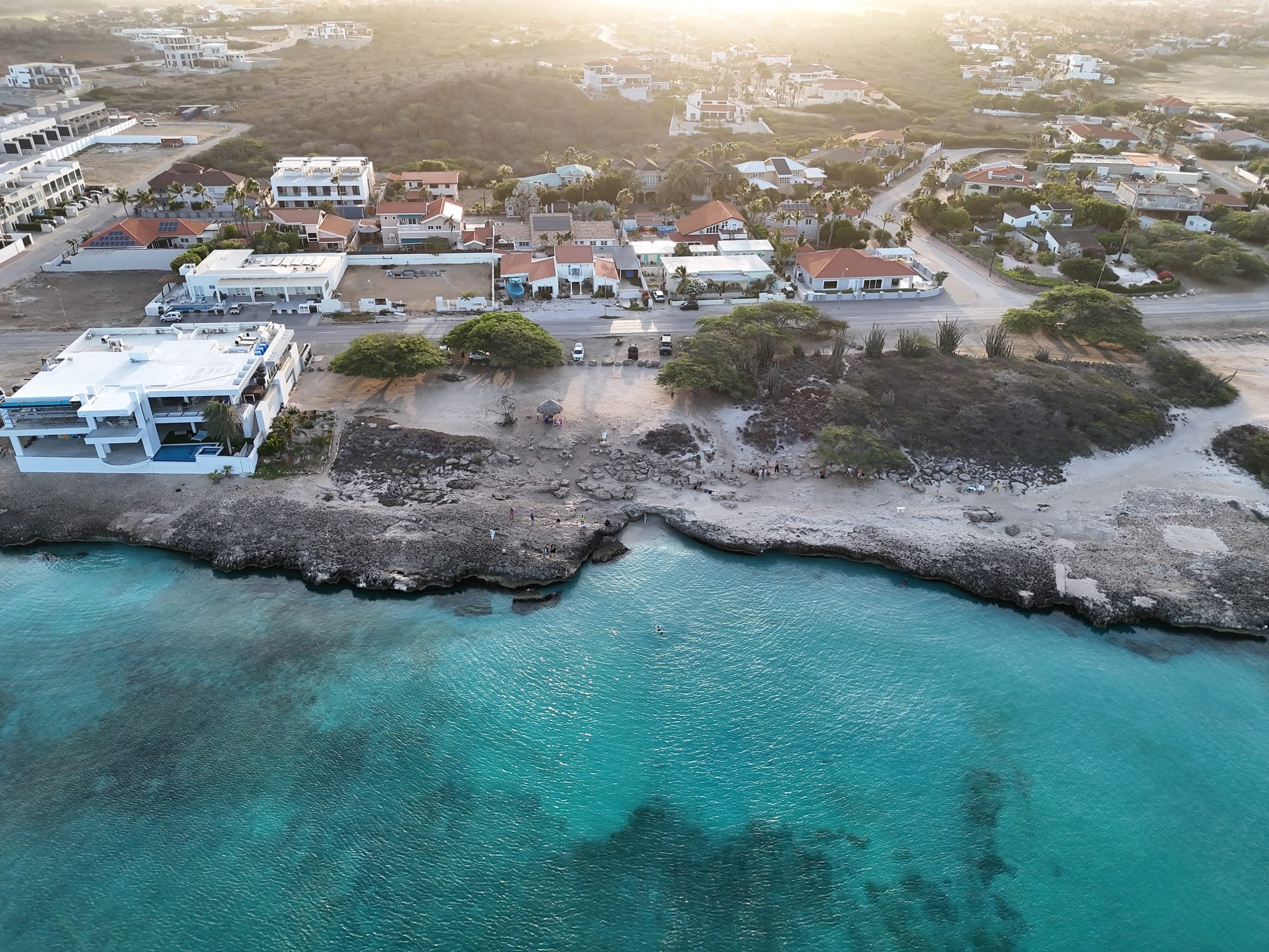 Aerial view of the rocky northwest Aruba coast at Tres Trapi